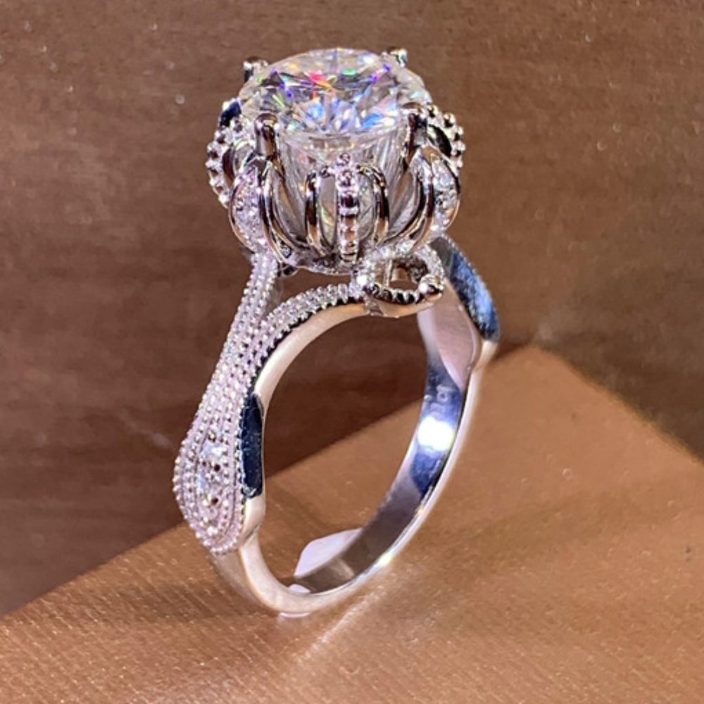 Shiny Cubic Zirconia Stone Flower Pure Luxury Wedding Rings for Women, M…